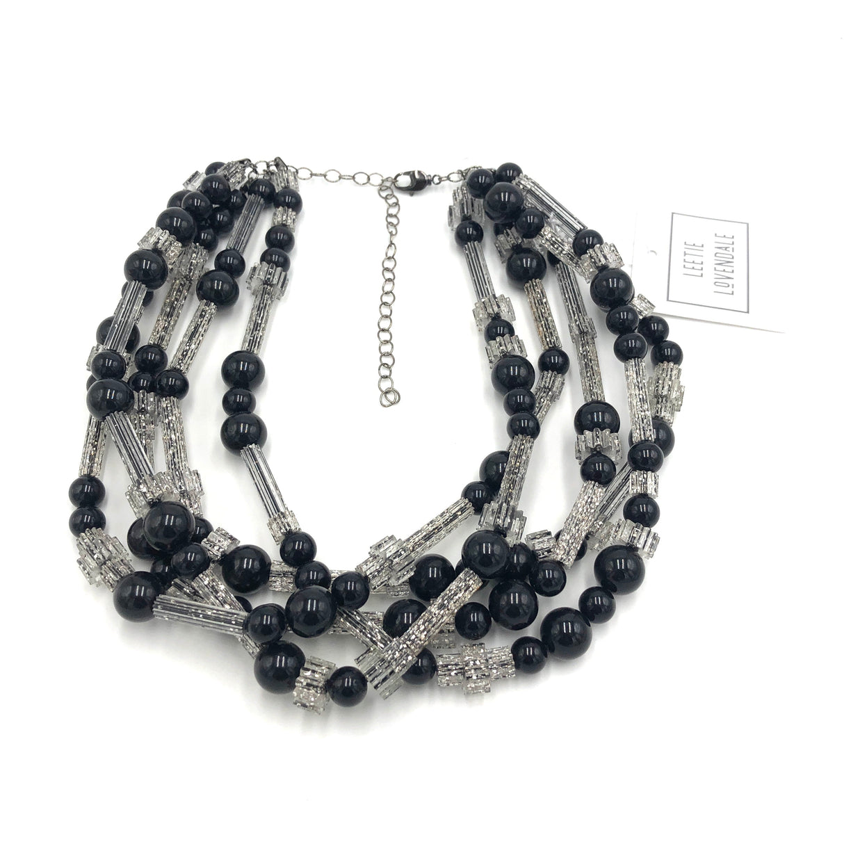 Black & Fractured Sparkle Sylvie Beaded Necklace from Leetie Lovendale