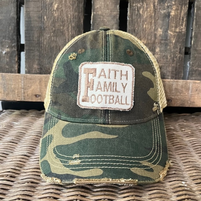 Faith Family Football on Camo Hat From The Goat Stock