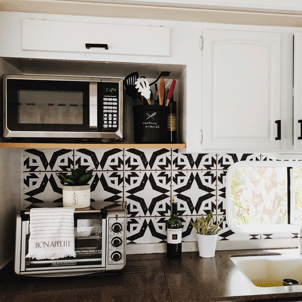 Black Aztec Tile Backsplash from Loomwell Home Goods
