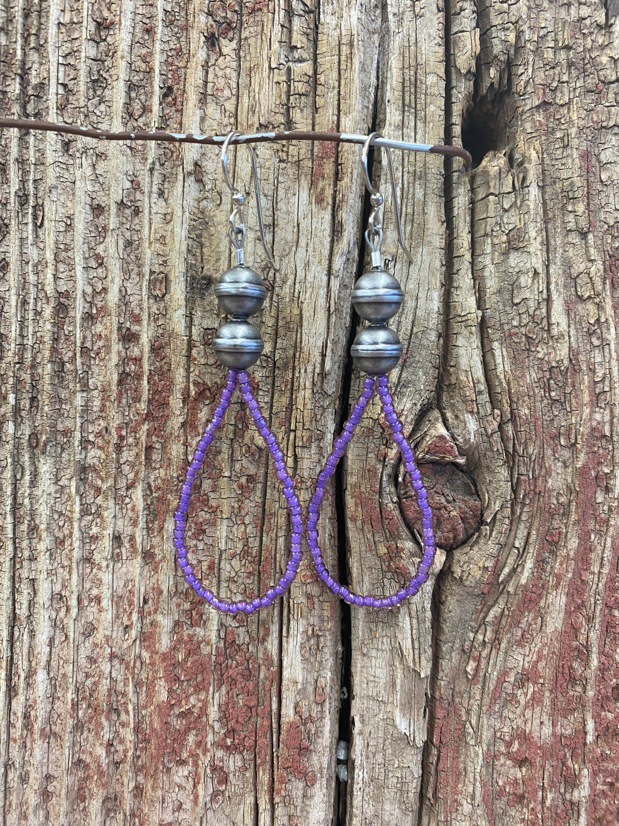 17153 Seed Bead & Silver Bead Teardrop Earrings