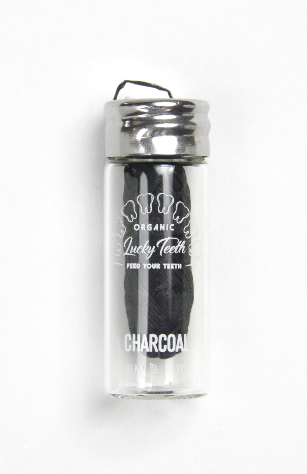 Organic Bamboo Dental Floss - Activated Charcoal Floss in Glass Jar 30m / 33 yds from Lucky Teeth