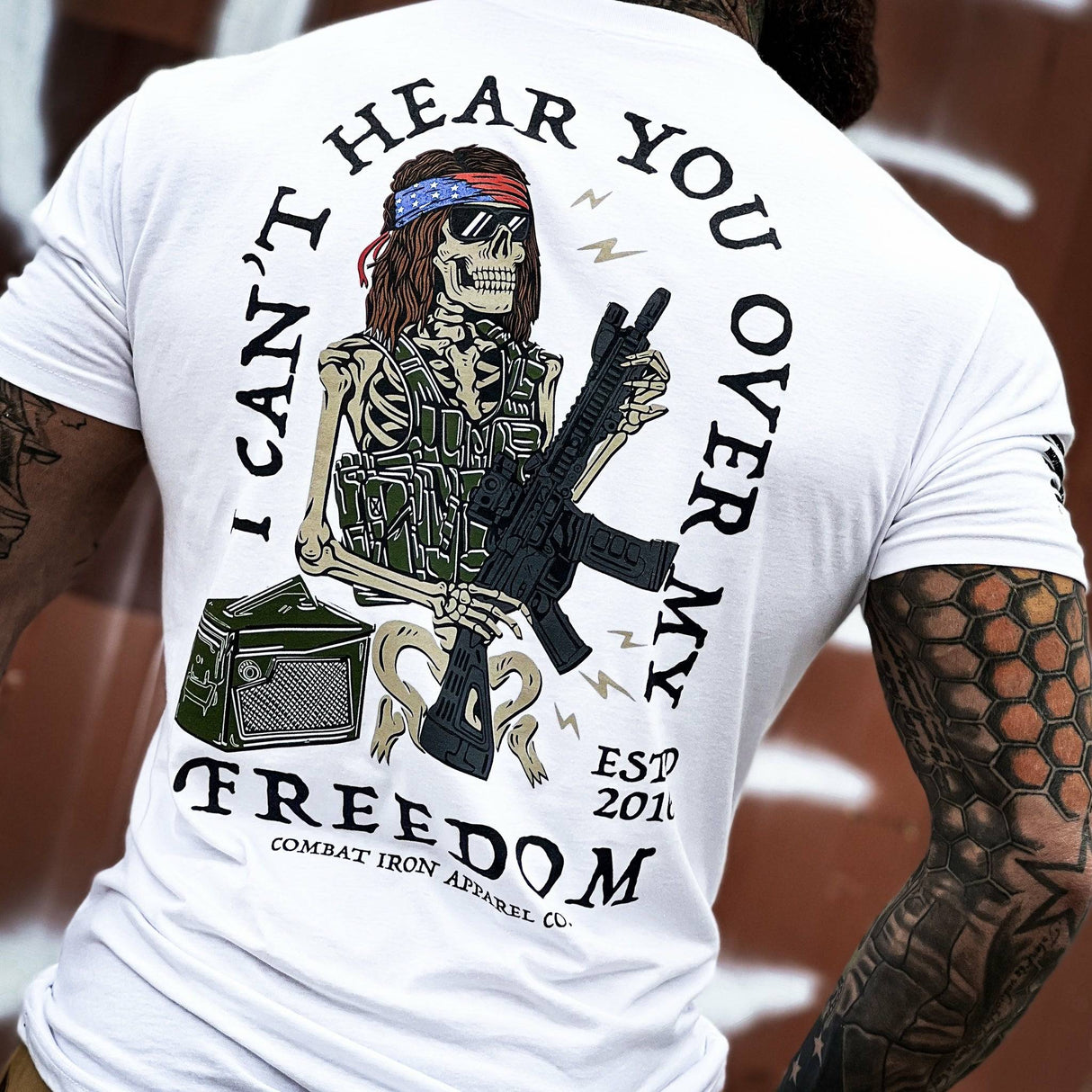 I Can't Hear You Over My Freedom AR Guitar Men's T-Shirt From Combat Iron Apparel