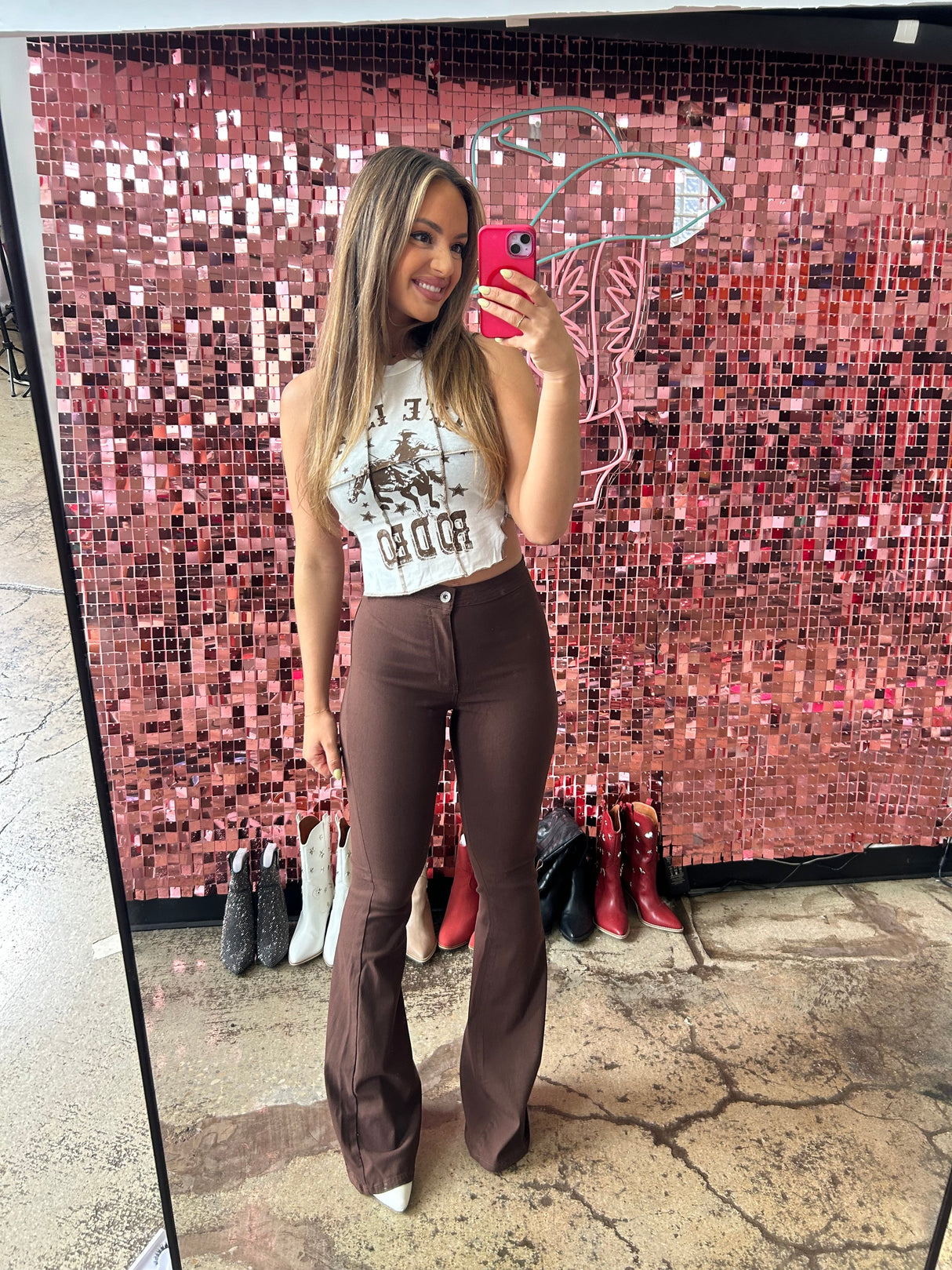 Fiona High Waisted Bell Bottom Flare Jeans - Chocolate Brown From Willow Boutique