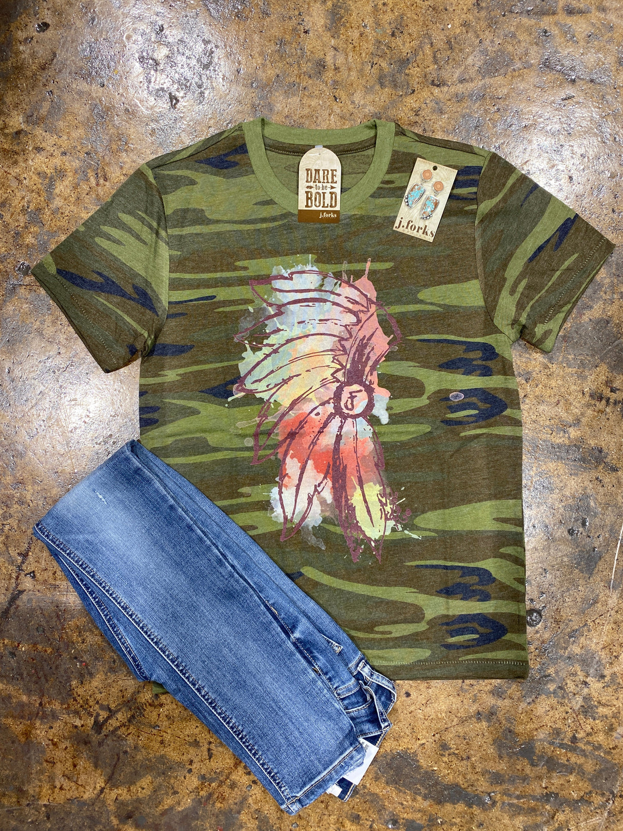 1118 Camo Watercolor Headdress Tee from J.Forks Designs