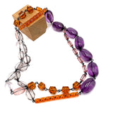 Amethyst & Amber Beaded Rosary Chain Rope Necklace from Leetie Lovendale
