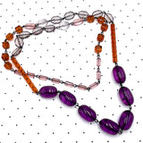 Amethyst & Amber Beaded Rosary Chain Rope Necklace from Leetie Lovendale