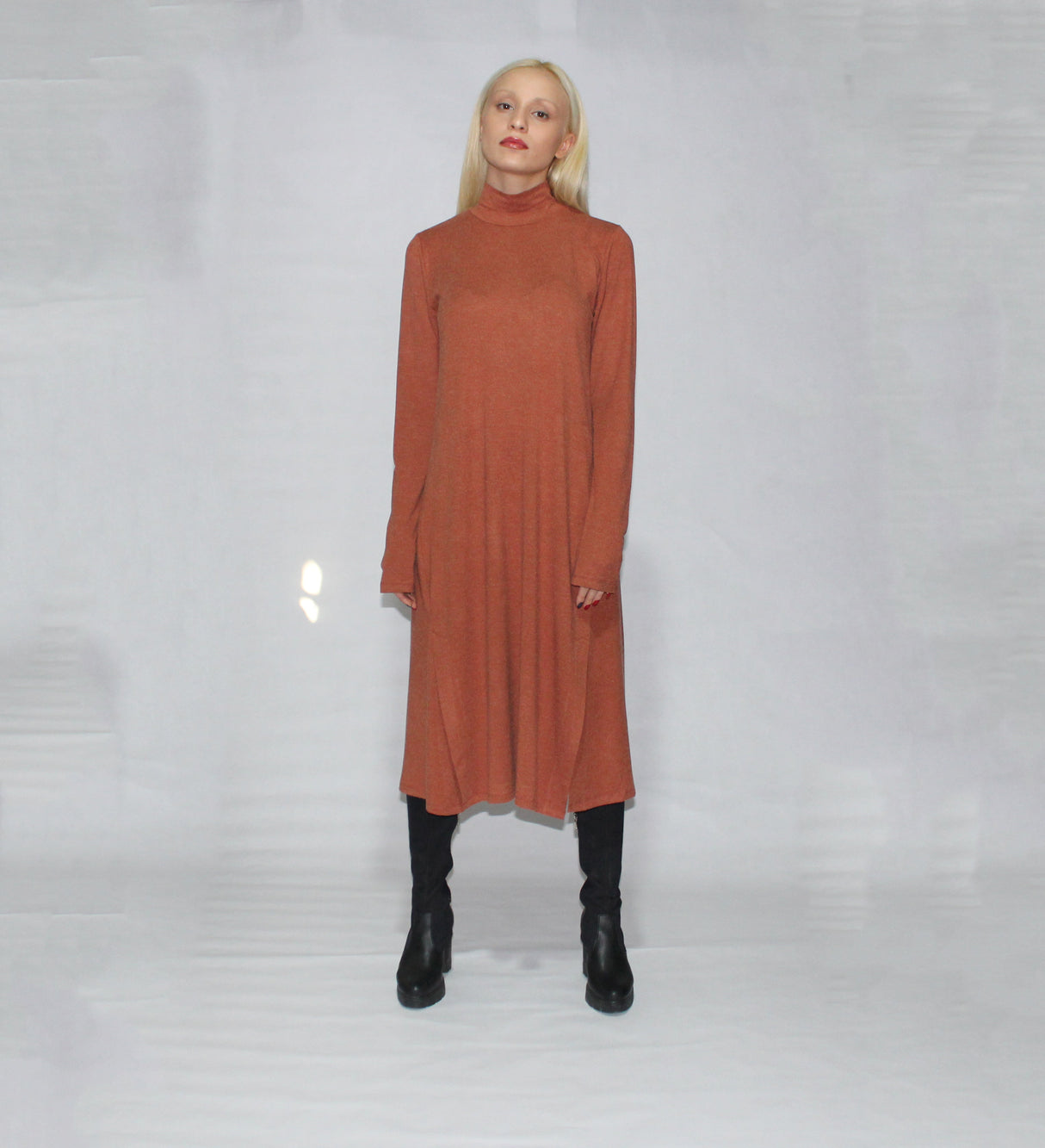 Turtle neck dress long sleeve with side slits from EBRU Home
