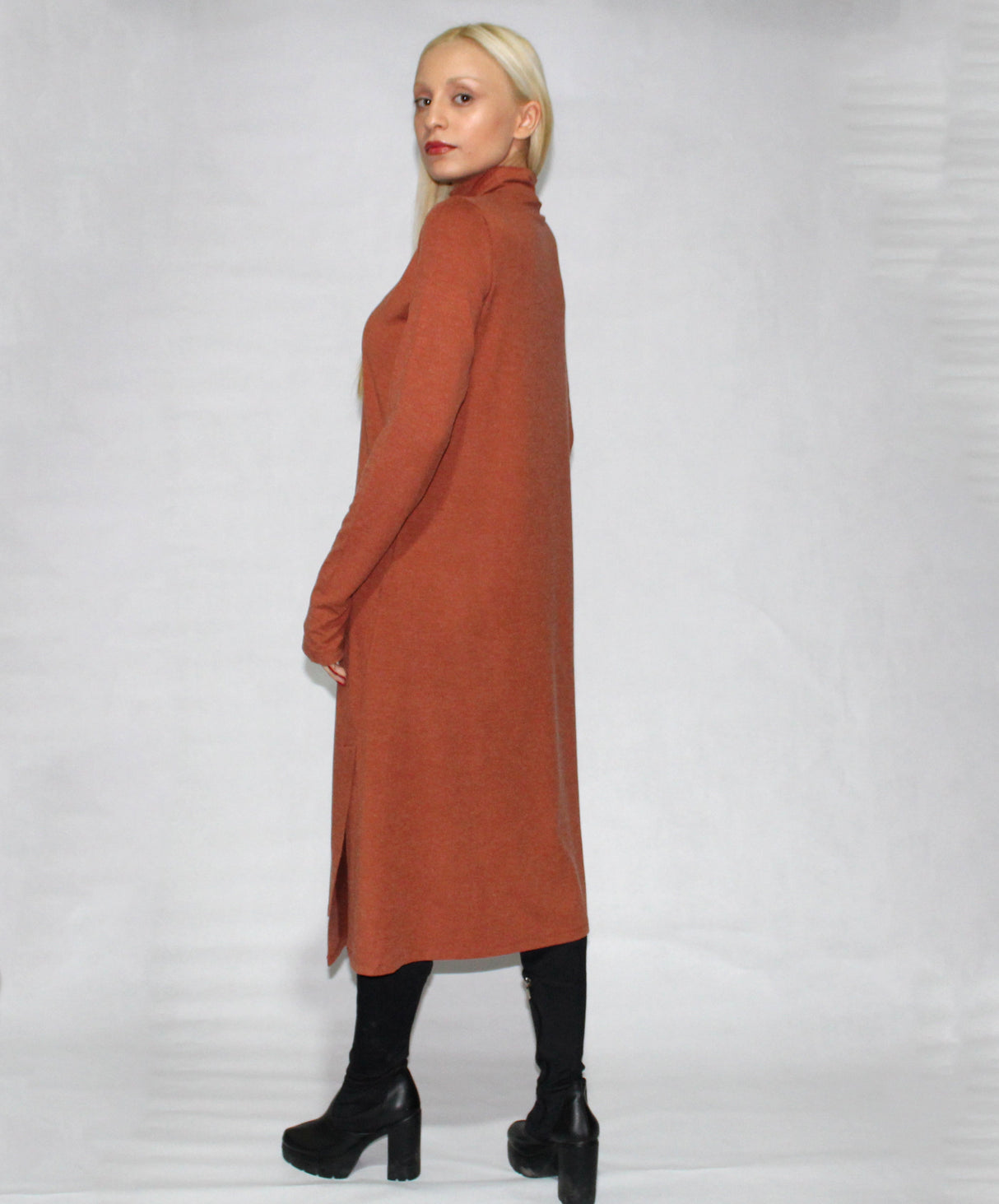 Turtle neck dress long sleeve with side slits from EBRU Home