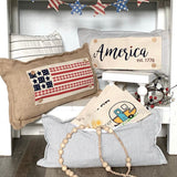 Holiday Panel: Summer, Star, Red, White and Blue, Cursive, Est. Vintage, Farmhouse; AMERICA 1776 From PillowPanels