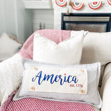 Holiday Panel: Summer, Star, Red, White and Blue, Cursive, Est. Vintage, Farmhouse; AMERICA 1776 From PillowPanels