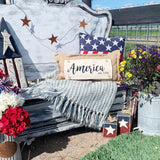 Holiday Panel: Summer, Star, Red, White and Blue, Cursive, Est. Vintage, Farmhouse; AMERICA 1776 From PillowPanels