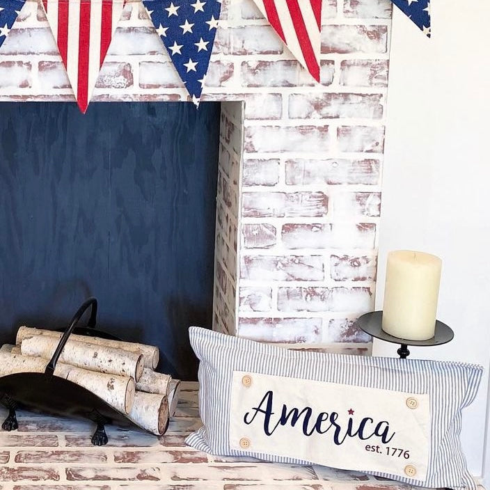 Holiday Panel: Summer, Star, Red, White and Blue, Cursive, Est. Vintage, Farmhouse; AMERICA 1776 From PillowPanels