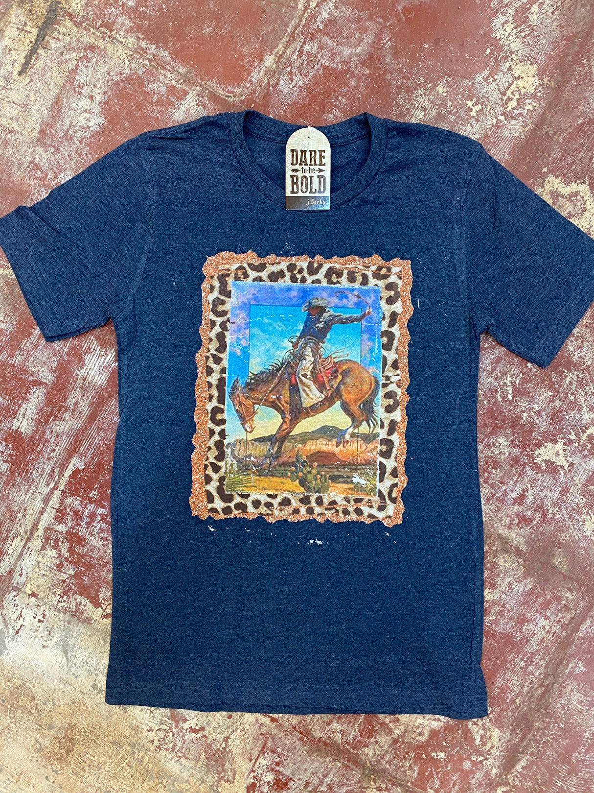 1721 Leopard Framed Bronc Tee from J.Forks Designs