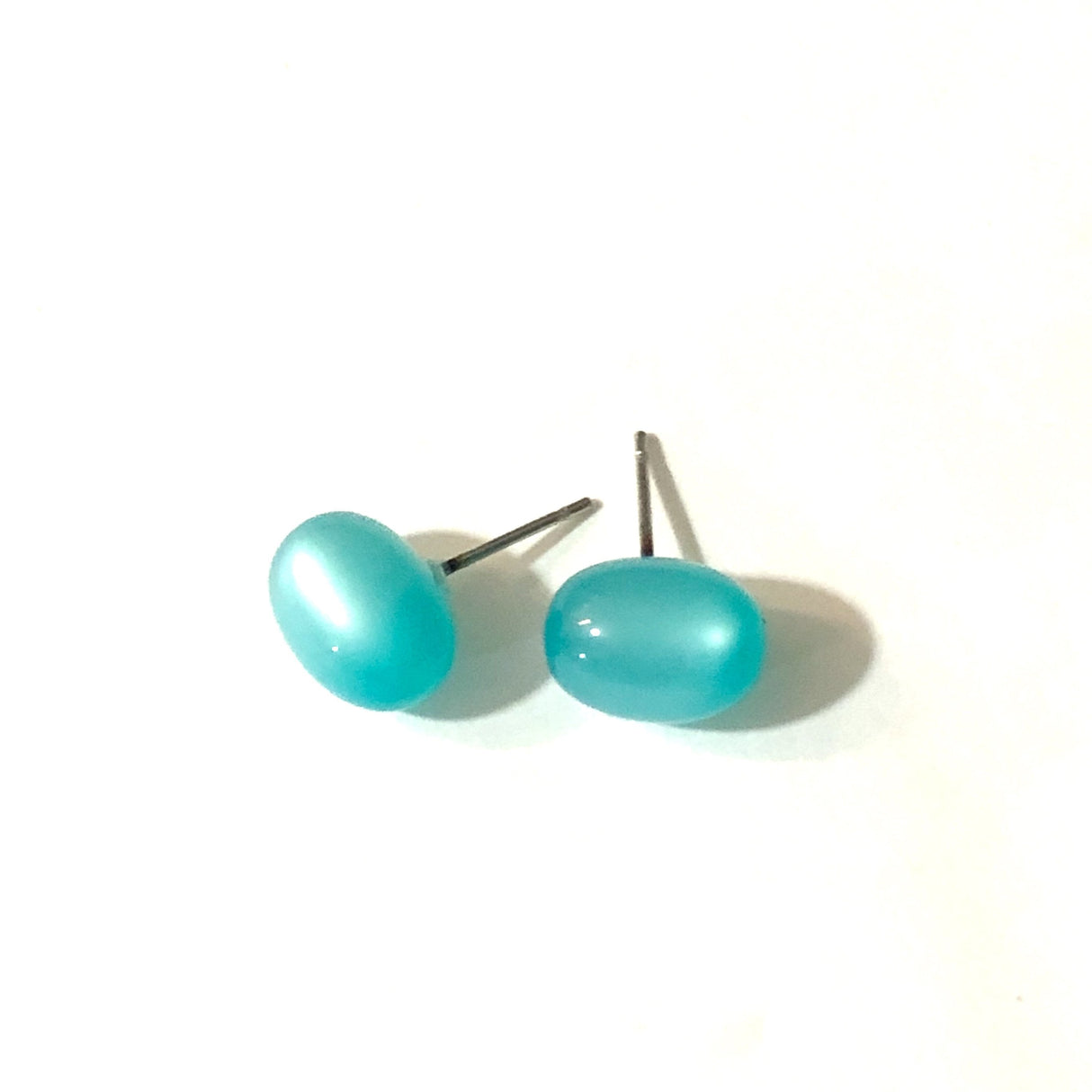 Aqua Blue Green Moonglow Oval Stud Earrings from Leetie Lovendale