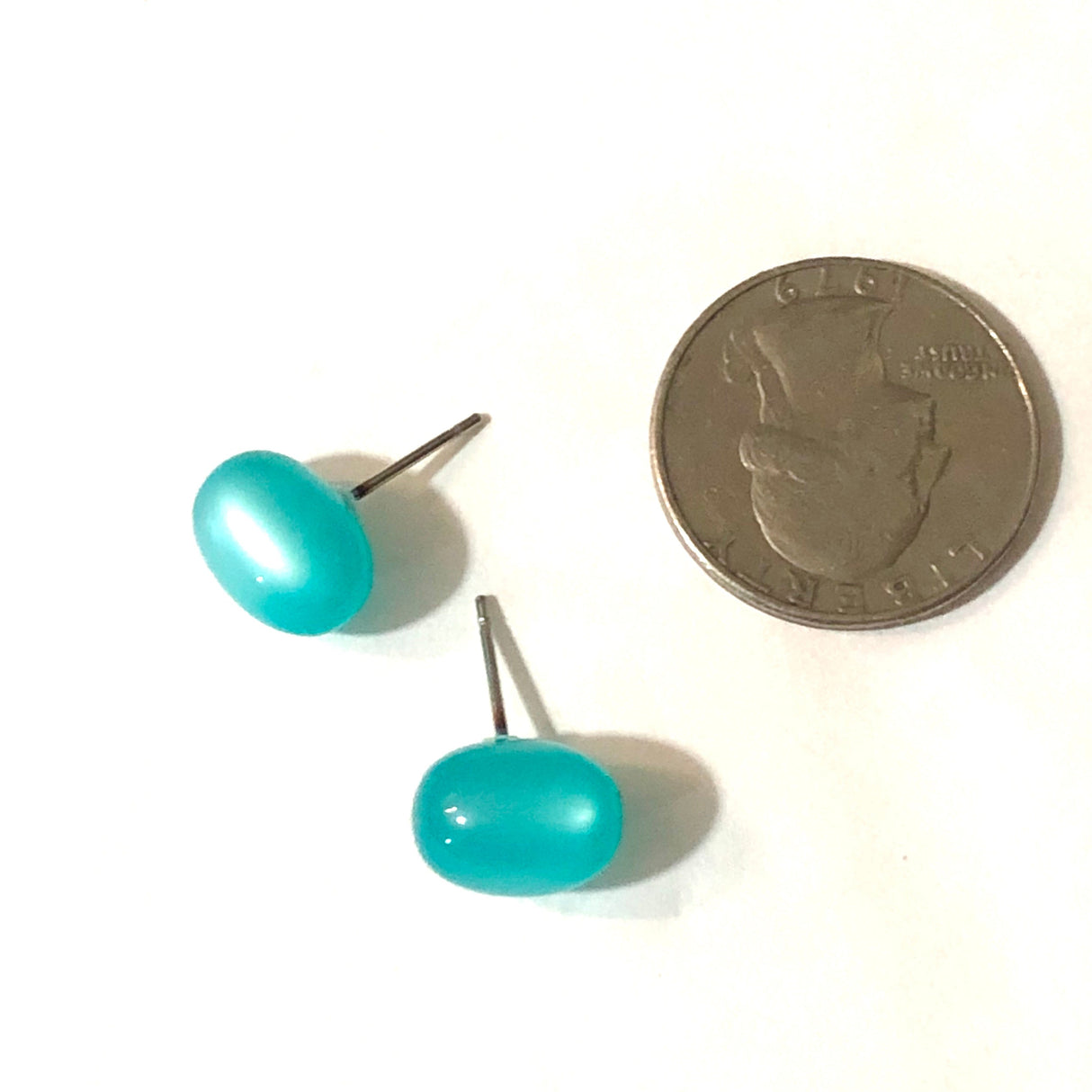 Aqua Blue Green Moonglow Oval Stud Earrings from Leetie Lovendale