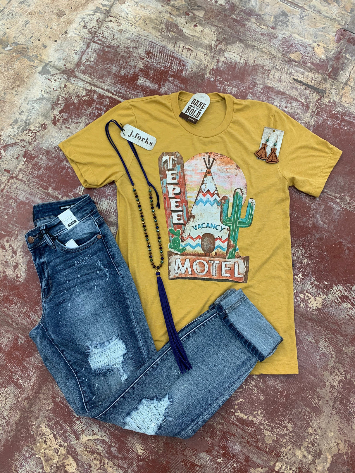1768 Retro Tepee Motel on Mustard Tee from J.Forks Designs