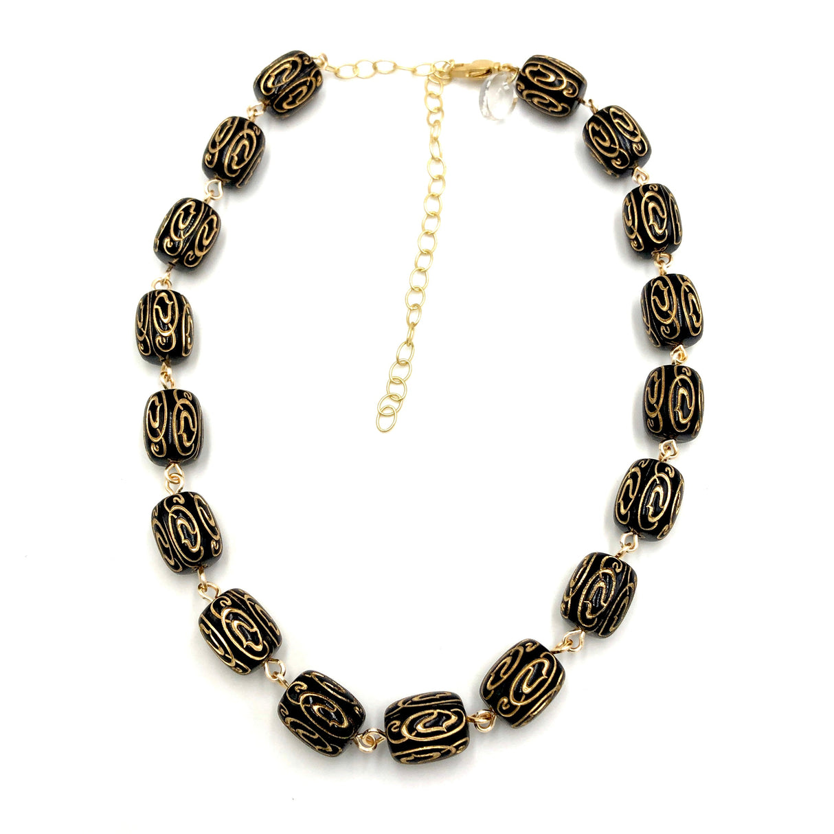 Black & Gold Etched Amelia Necklace from Leetie Lovendale