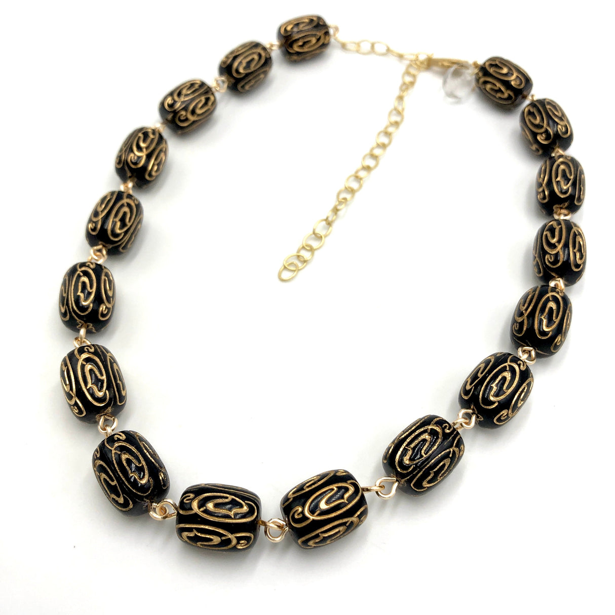 Black & Gold Etched Amelia Necklace from Leetie Lovendale