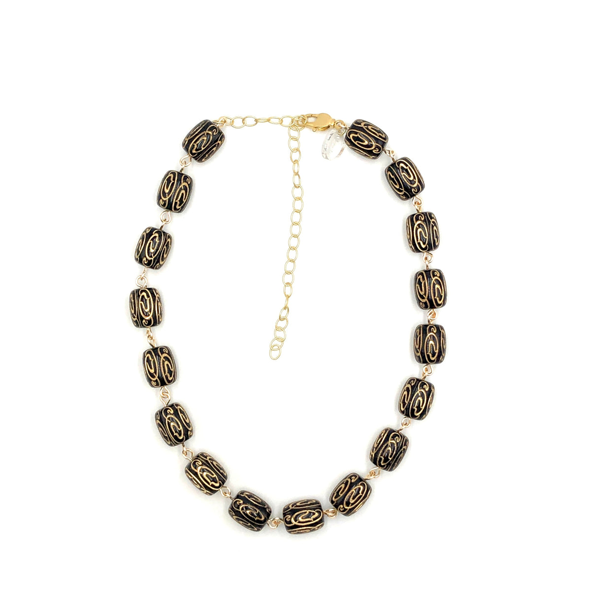 Black & Gold Etched Amelia Necklace from Leetie Lovendale