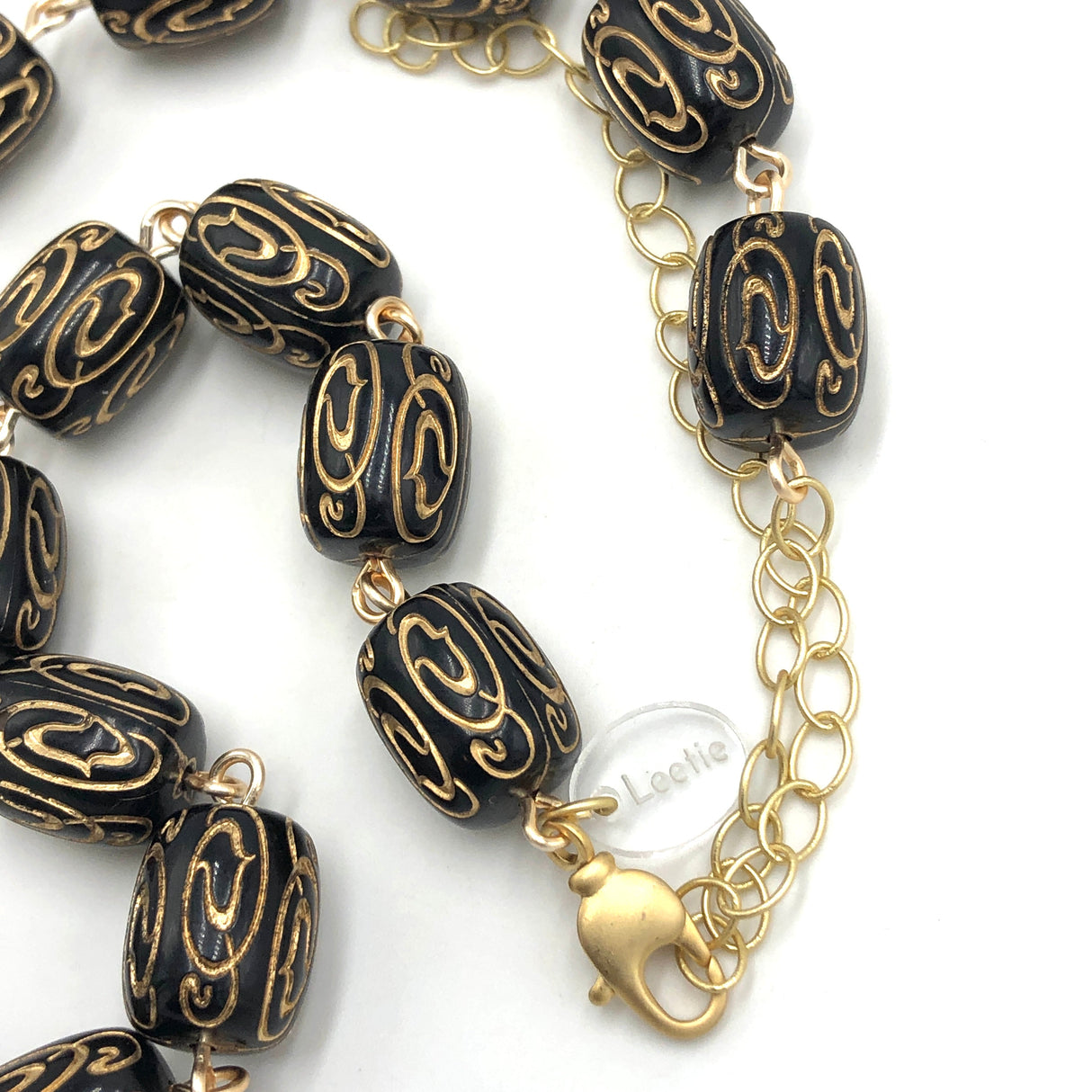 Black & Gold Etched Amelia Necklace from Leetie Lovendale