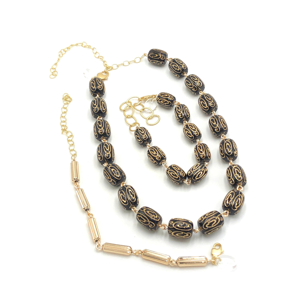 Black & Gold Etched Amelia Necklace from Leetie Lovendale