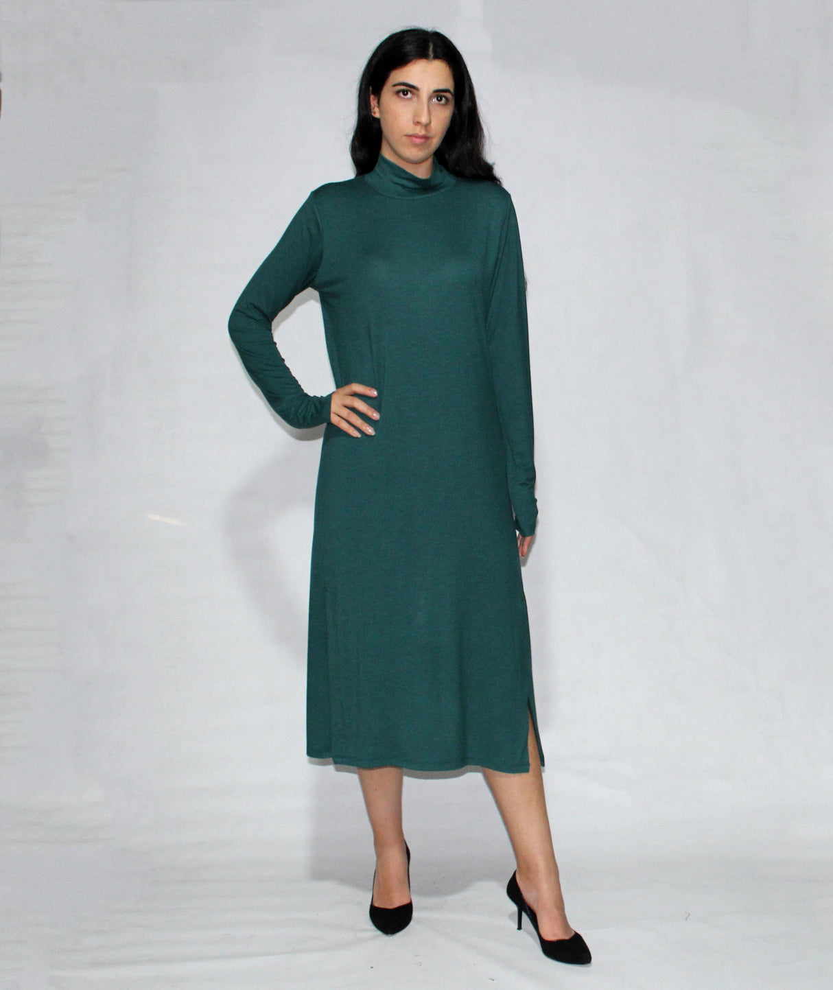 Turtle neck dress long sleeve with side slits from EBRU Home
