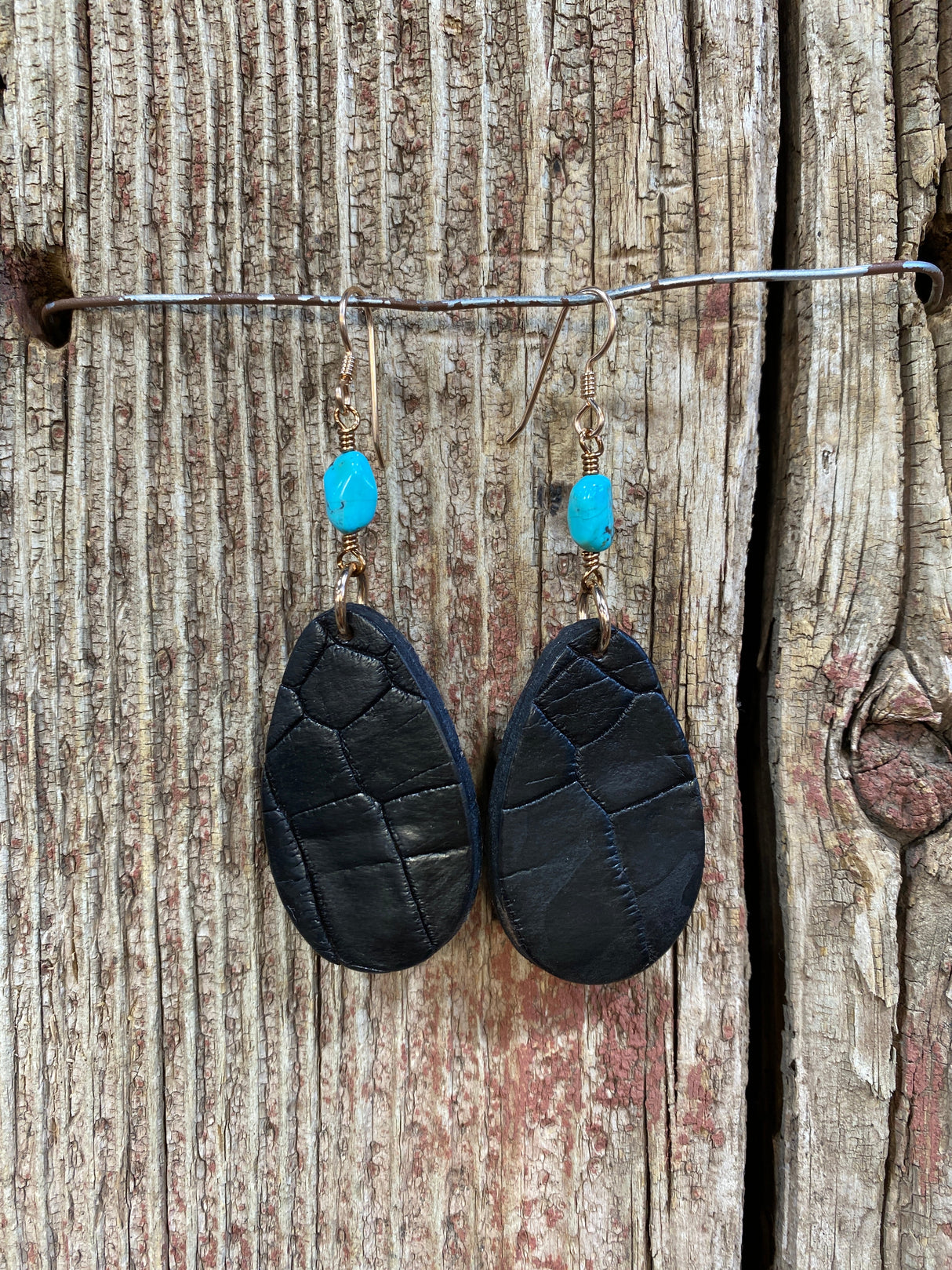 16606 American Alligator & Turq Earrings from J.Forks Designs