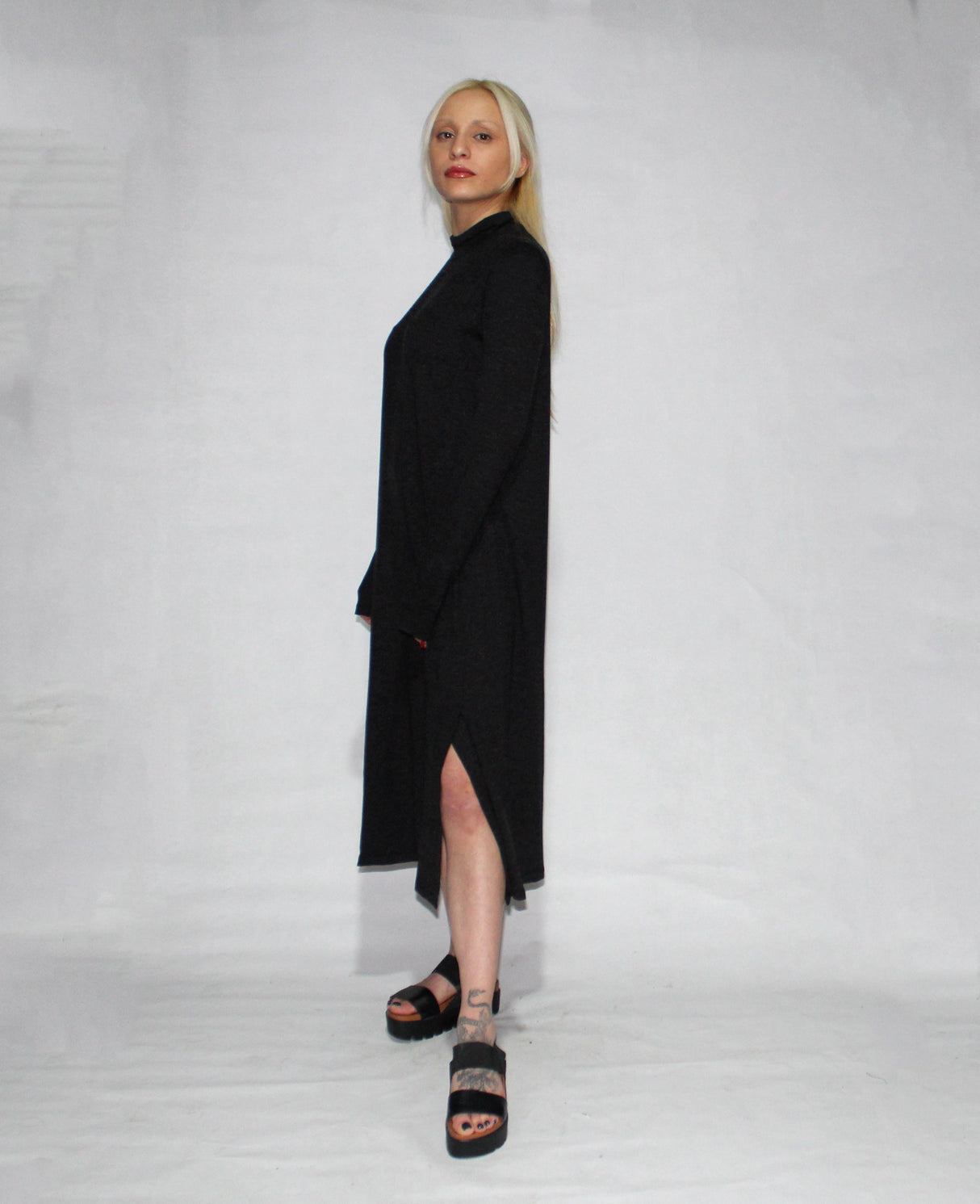 Turtle neck dress long sleeve with side slits from EBRU Home