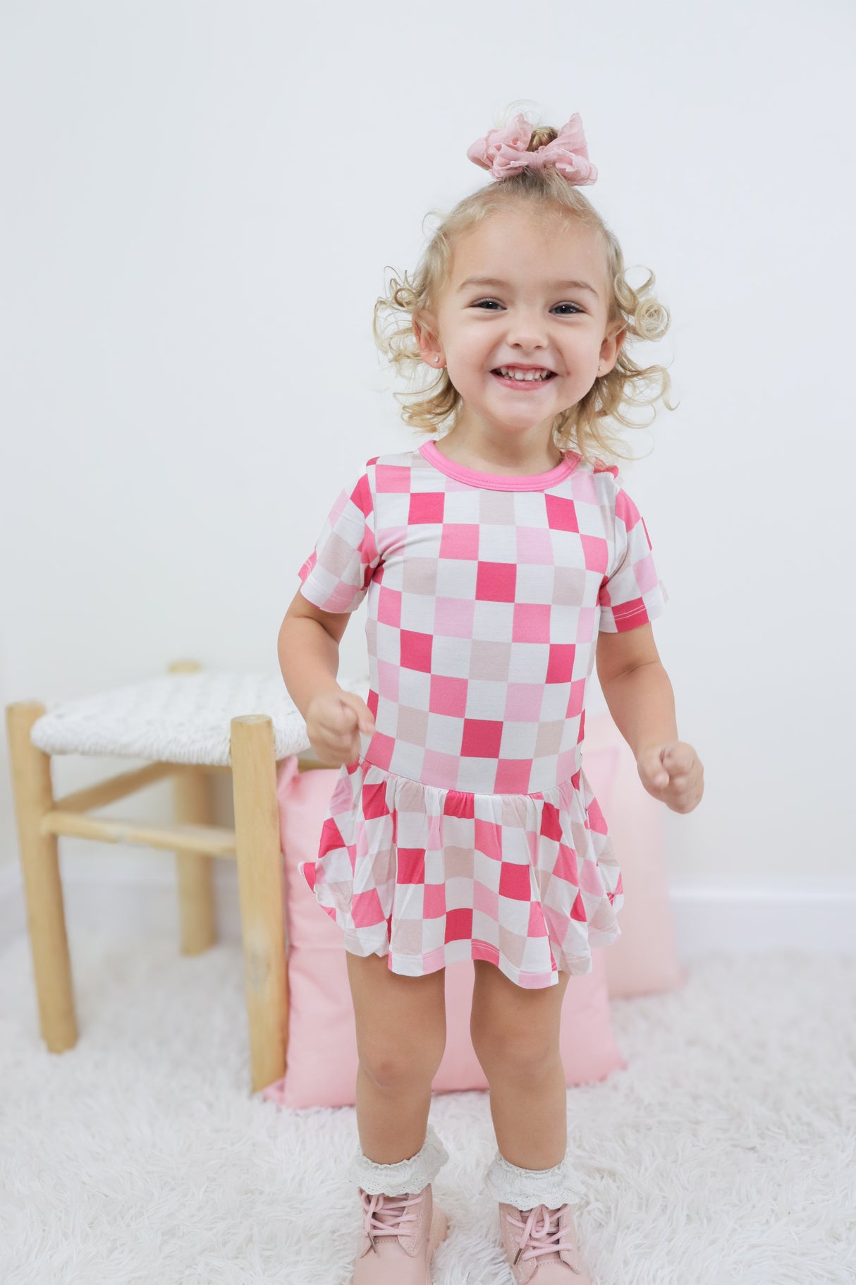 DREAMY PINK CHECKERS DREAM BODYSUIT DRESS from DREAM BIG LITTLE CO