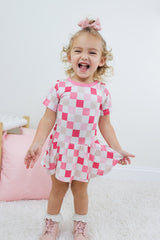 DREAMY PINK CHECKERS DREAM BODYSUIT DRESS from DREAM BIG LITTLE CO