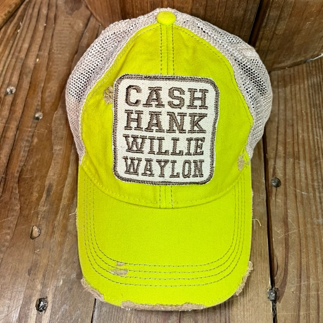 Cash Hank Willy Waylon Hat on Lime From The Goat Stock