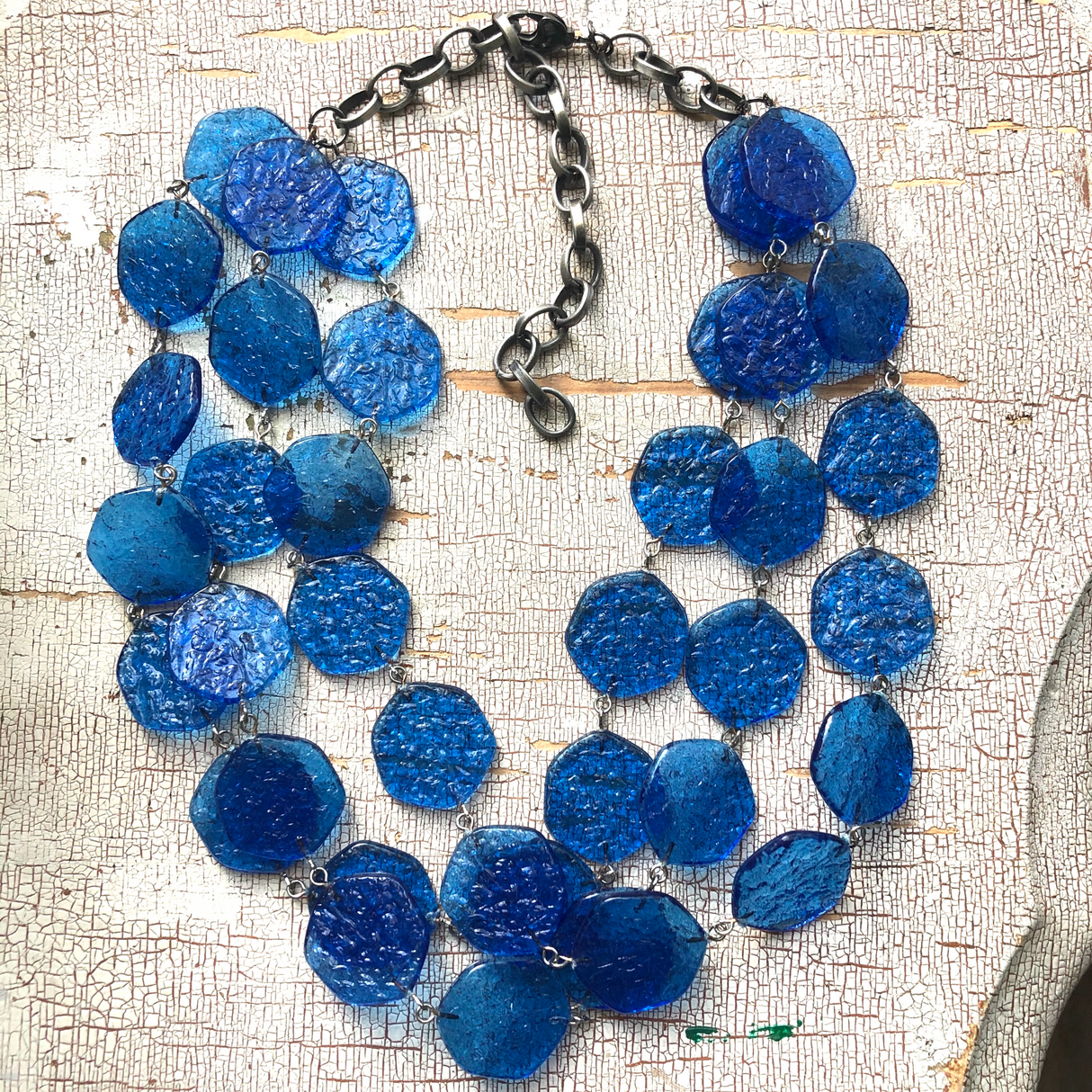 Aqua Blue 'Stained Glass' Ice Chip Necklace from Leetie Lovendale