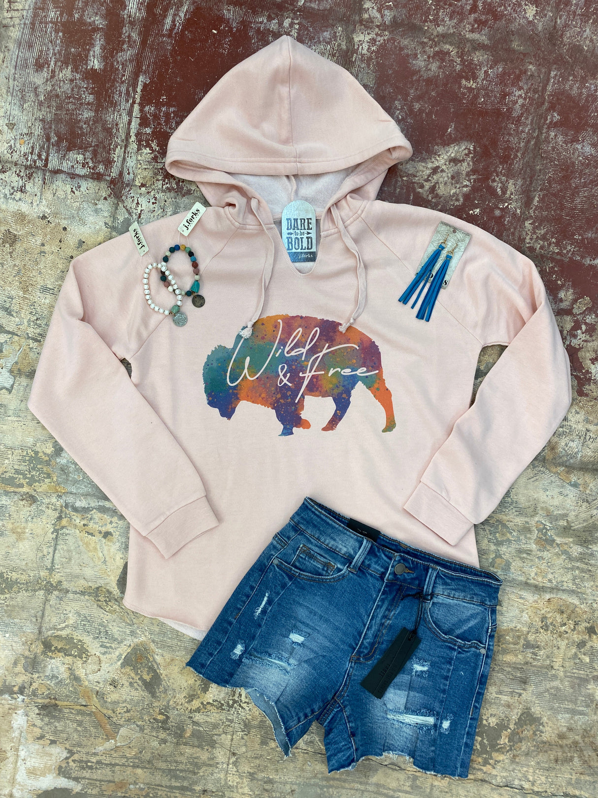 1135 Wild & Free Watercolor Buffalo Sweatshirt from J.Forks Designs