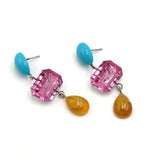 Amber & Turquoise with Pink Shine Trinket Earrings from Leetie Lovendale