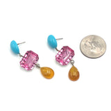 Amber & Turquoise with Pink Shine Trinket Earrings from Leetie Lovendale
