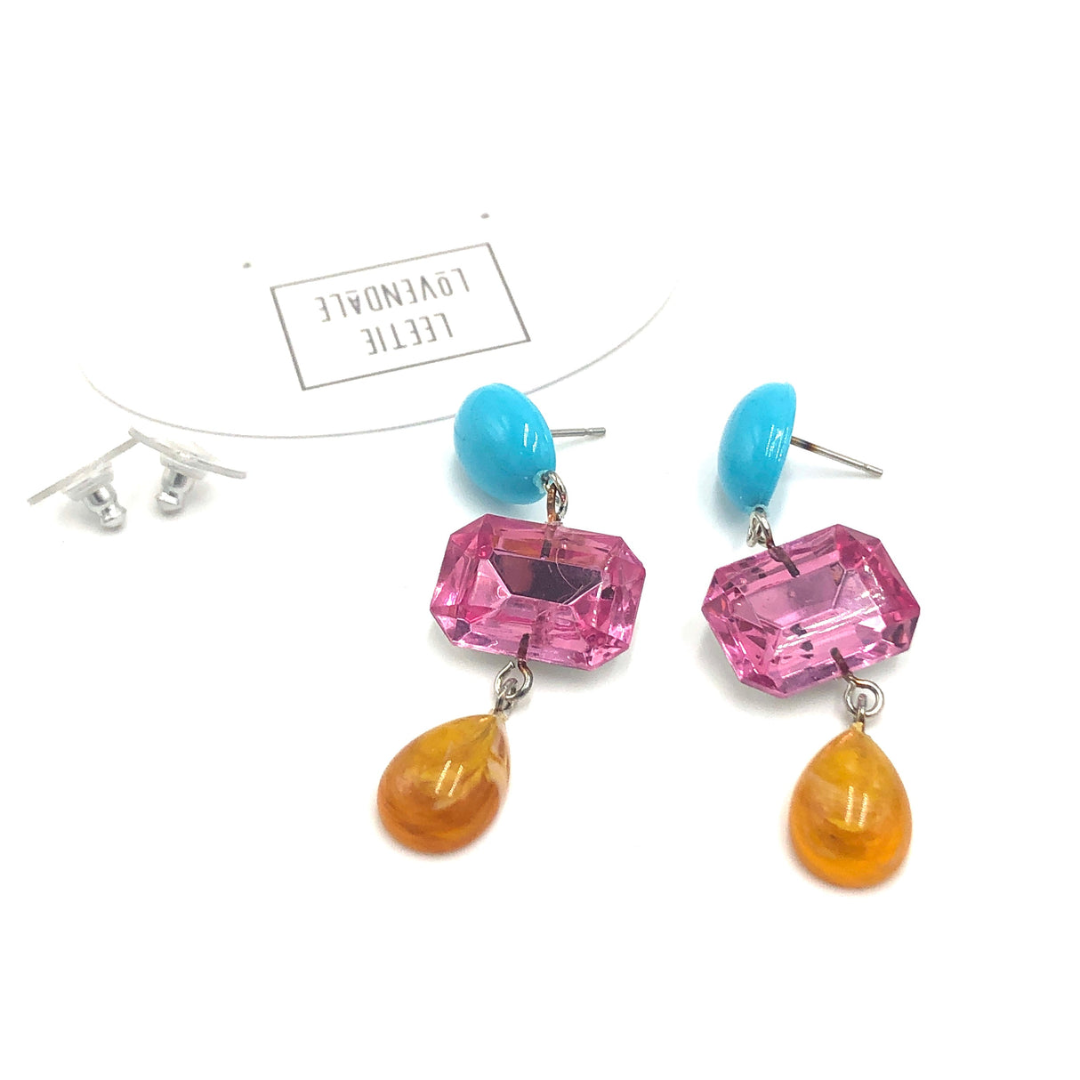 Amber & Turquoise with Pink Shine Trinket Earrings from Leetie Lovendale