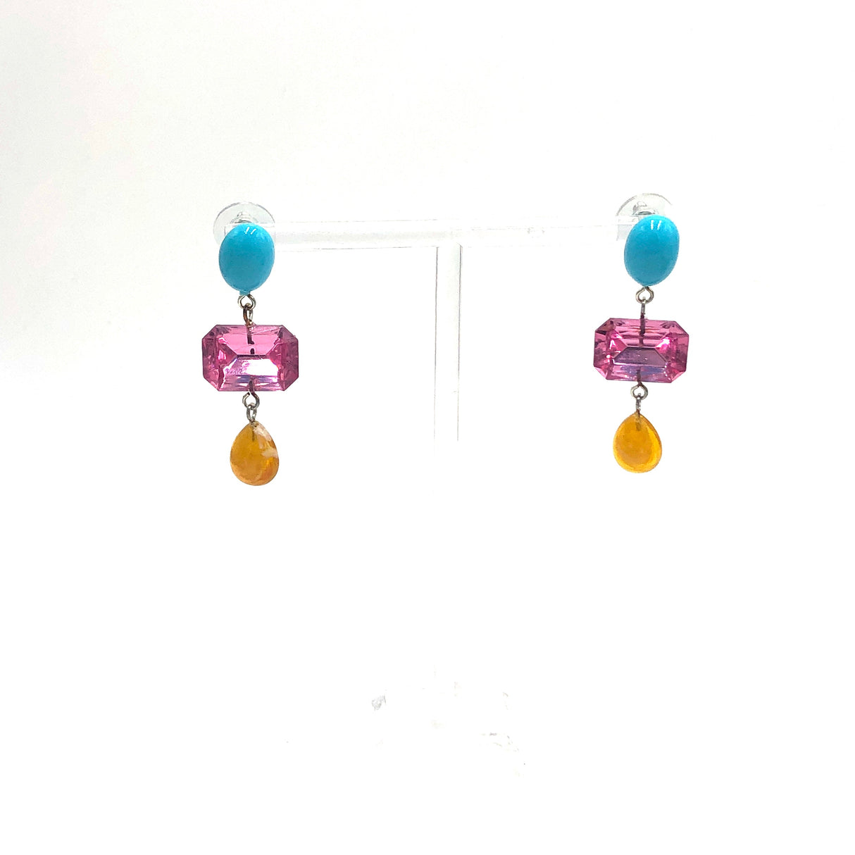 Amber & Turquoise with Pink Shine Trinket Earrings from Leetie Lovendale