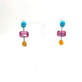 Amber & Turquoise with Pink Shine Trinket Earrings from Leetie Lovendale