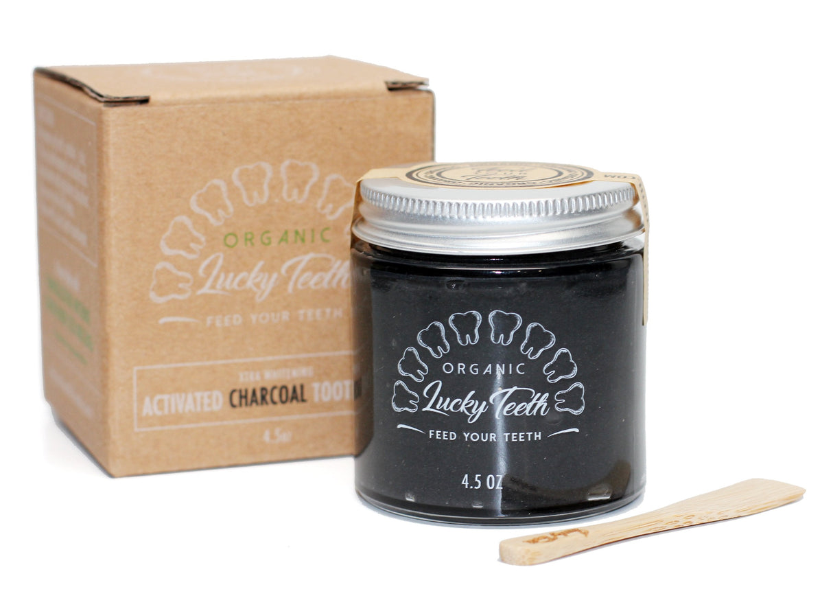 Organic Charcoal Toothpaste XTRA Whitening in Glass Jar - Eco Friendly Teeth Whitening From Lucky Teeth