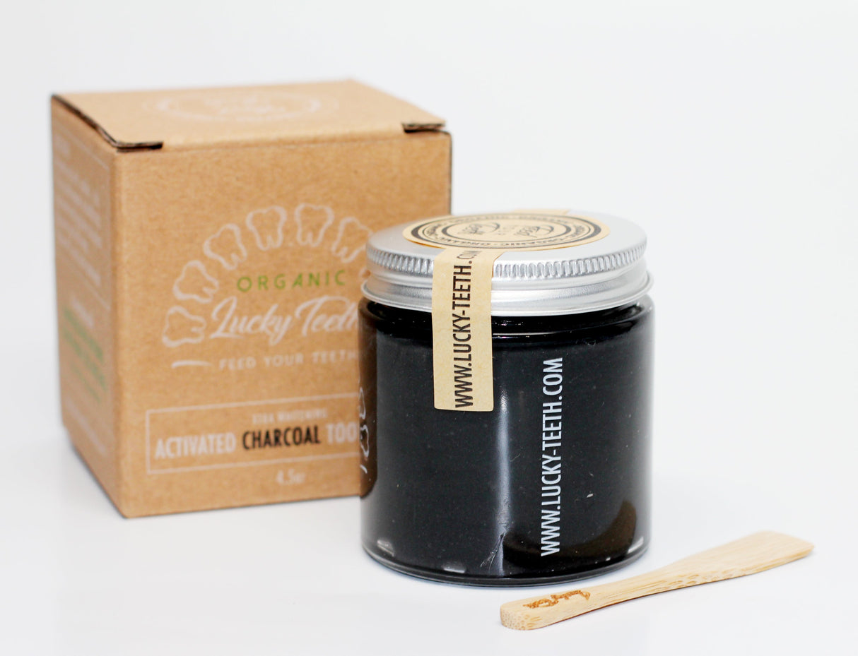 Organic Charcoal Toothpaste XTRA Whitening in Glass Jar - Eco Friendly Teeth Whitening From Lucky Teeth