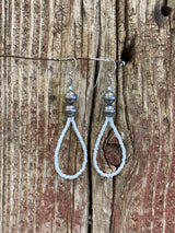 17153 Seed Bead & Silver Bead Teardrop Earrings