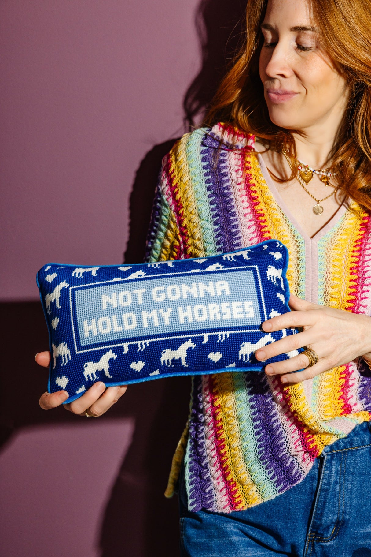 Hold My Horses Needlepoint Pillow from Furbish Studio