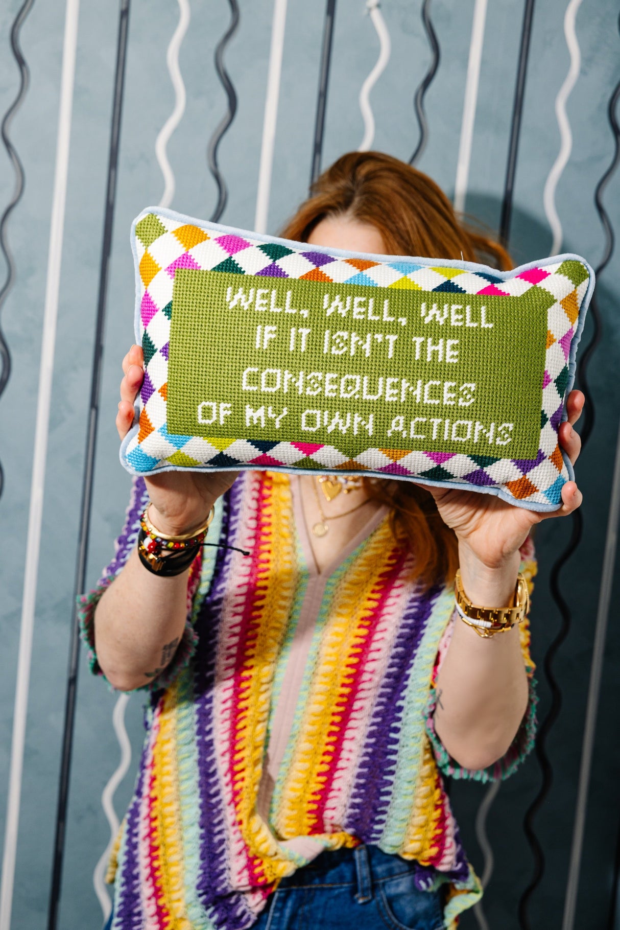 Well Well Well Needlepoint Pillow from Furbish Studio