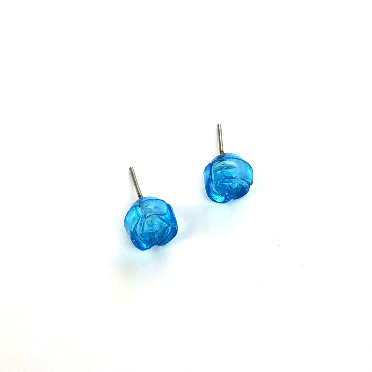 Aqua Blue Carved Lucite Rose Stud Earrings from Leetie Lovendale
