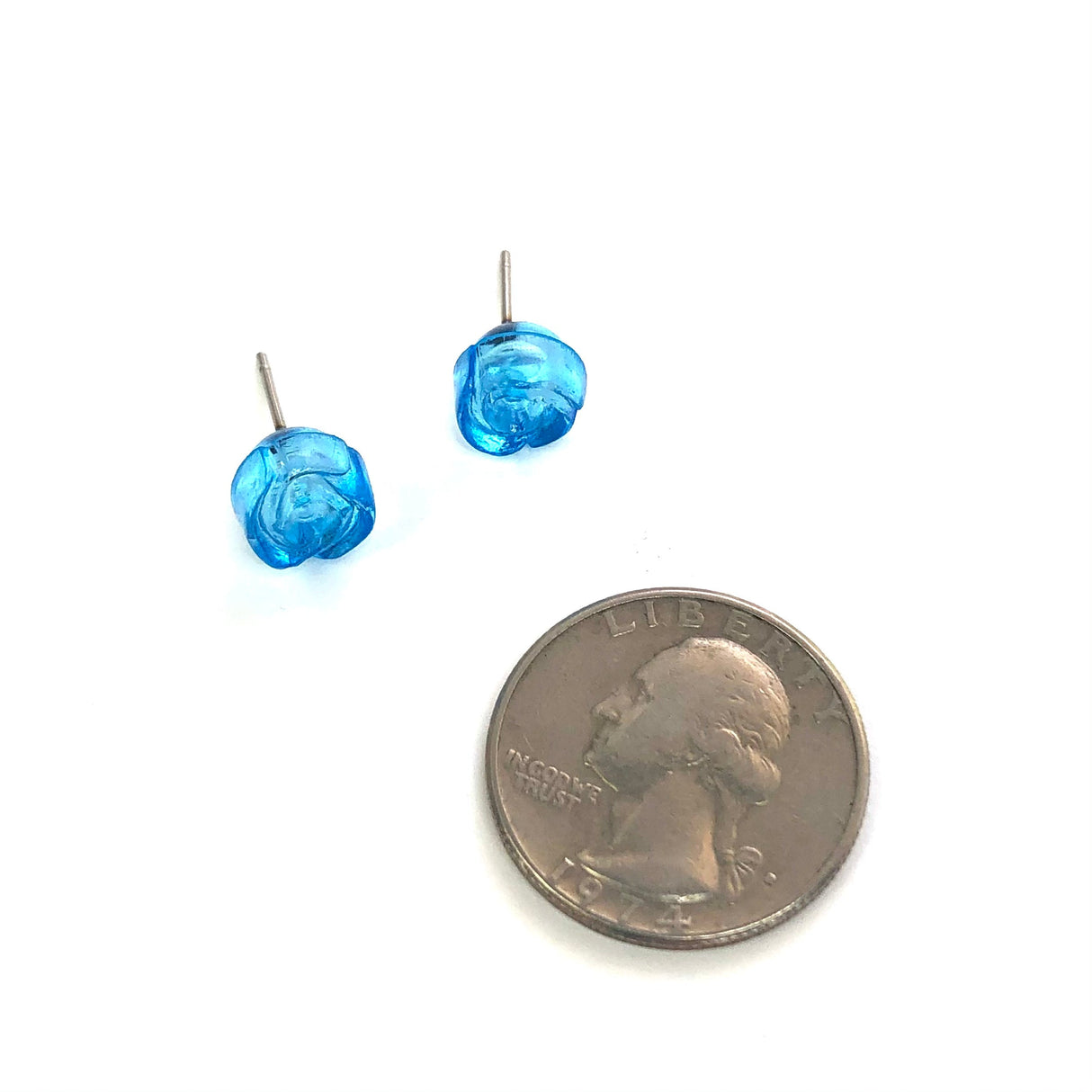 Aqua Blue Carved Lucite Rose Stud Earrings from Leetie Lovendale
