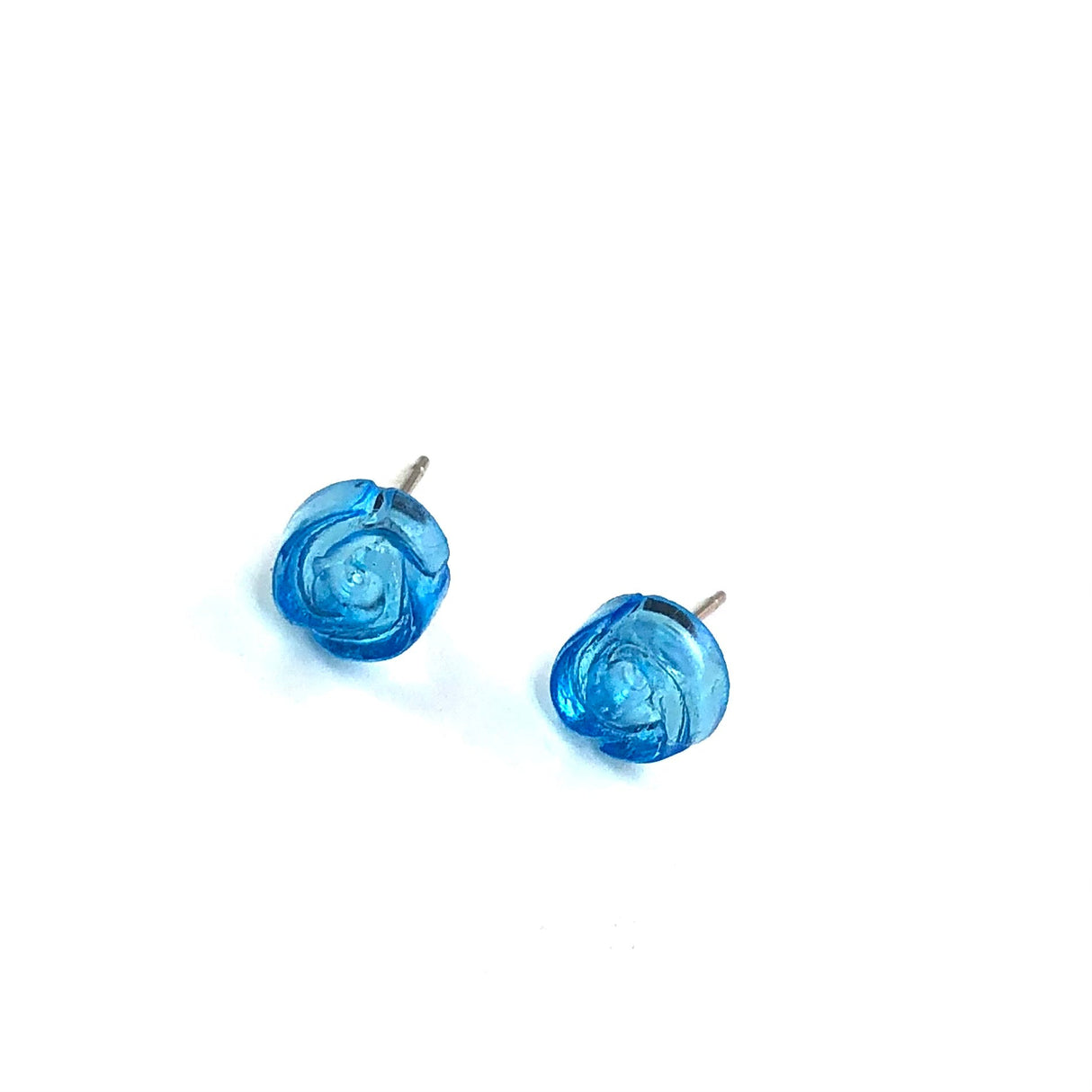 Aqua Blue Carved Lucite Rose Stud Earrings from Leetie Lovendale
