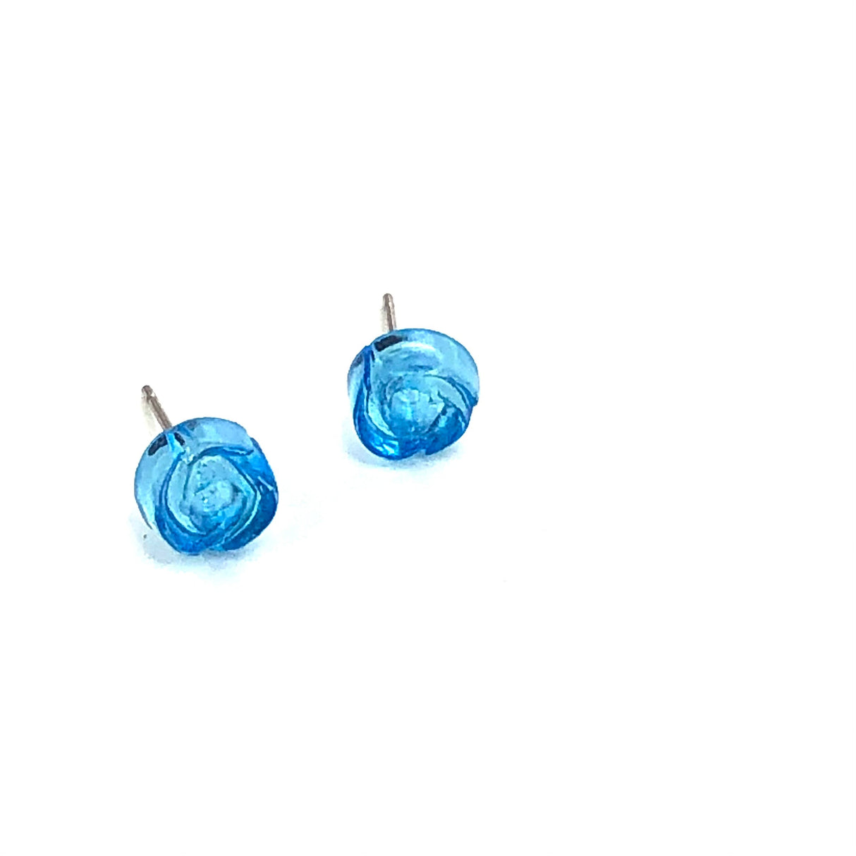 Aqua Blue Carved Lucite Rose Stud Earrings from Leetie Lovendale