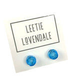 Aqua Blue Carved Lucite Rose Stud Earrings from Leetie Lovendale