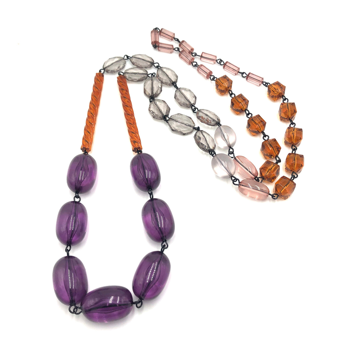 Amethyst & Amber Beaded Rosary Chain Rope Necklace from Leetie Lovendale