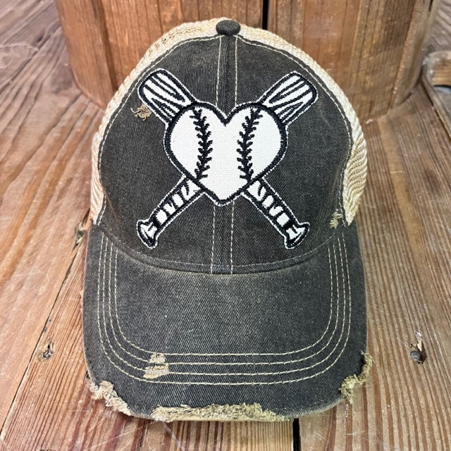 Baseball Heart with Bats Hat From The Goat Stock